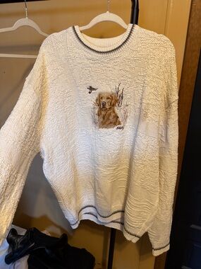 Shenandoah Cream Knit Sweater with Golden Retriever Embroidery